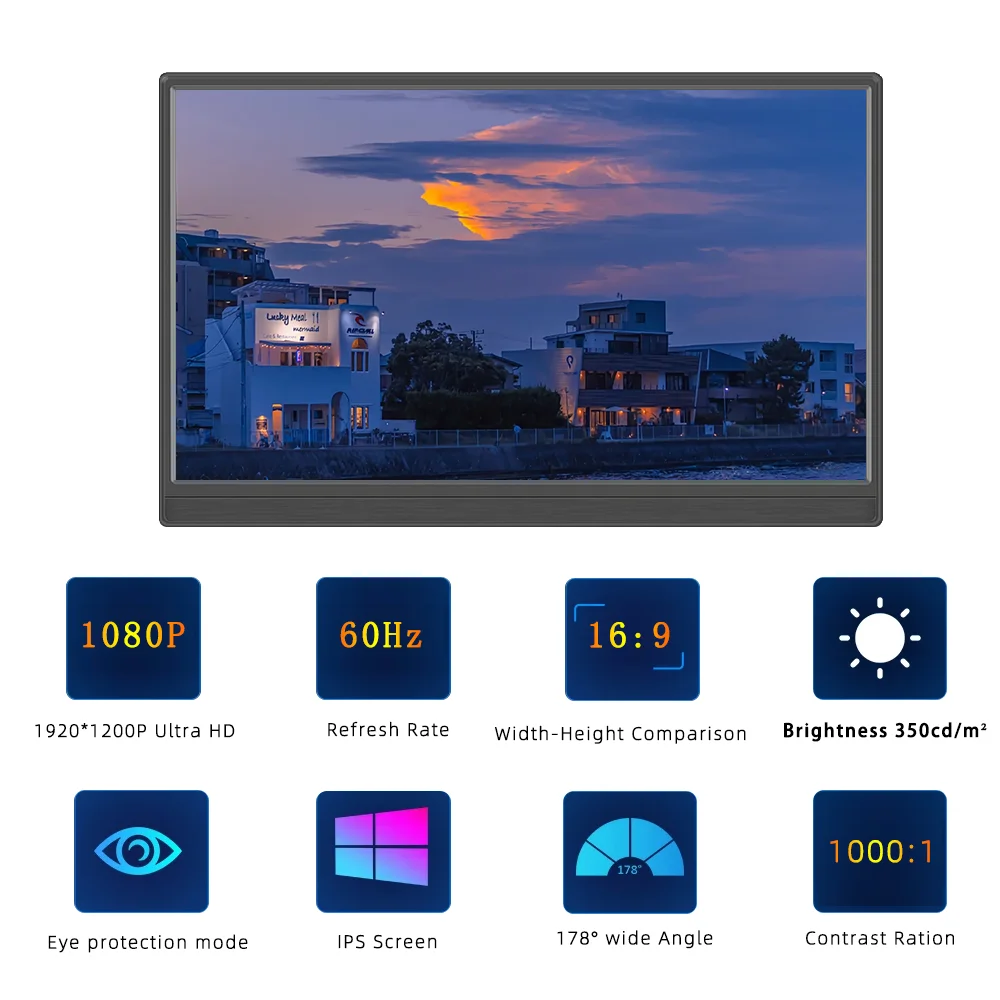 15.6 Inch Portable Monitor 1920x1080 60Hz IPS Panel  HDMI-compatible With PS4 PS5 Switch Laptop Built-in Speaker-2