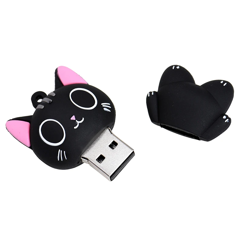 Mini Cartoon USB Flash Drive 128GB with Keychain Cute Black Cat High Speed Pen Drive 64GB Creative USB Stick Gift-6