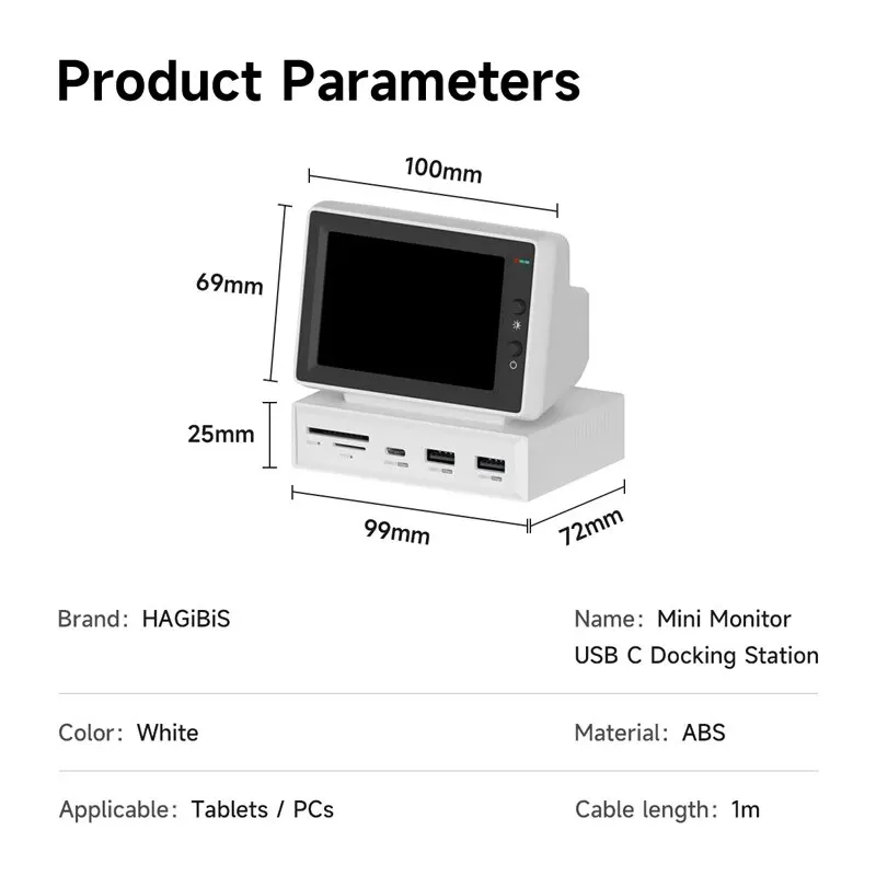 Hagibis 3.5inch IPS Mini Screen AIDA64 Mini PC CPU RAM HDD Data Monitor Display Sub Screen with USB C Hub for Laptop PC MacBook-6