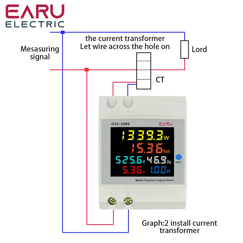 6IN1 Din Rail AC Monitor 110V 220V 380V 100A Voltage Current Power Factor Active KWH Electric energy Frequency Meter D52-2066-3