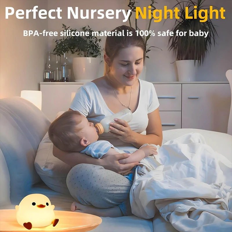 DoDo Duck Night Light, Cute Duck Lamp, Rechargeable Dimmable Nightlight, Silicone LED Bedside Lamp Nursery Touch-Sensitive-3