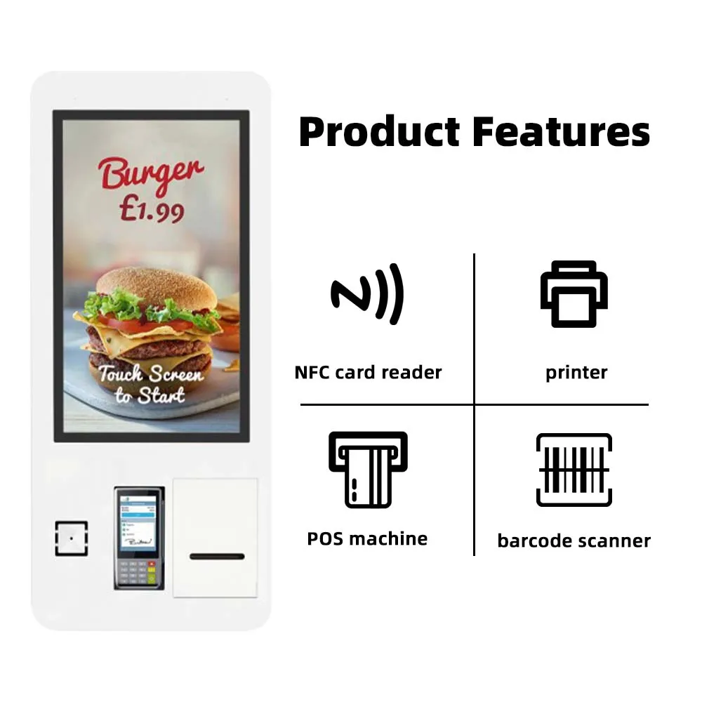 32 Inch Wall Mount Order Kiosk Ordering Machine Order Kiosk For Fast Food Smart Terminal POS Cash Self Service Kiosk-6