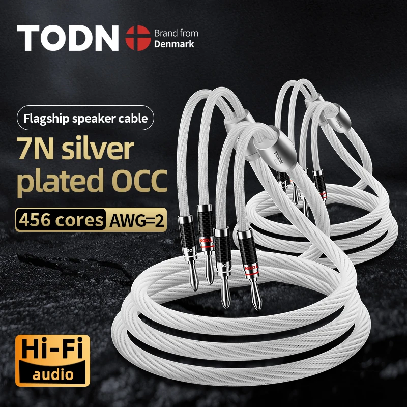 TODN 1 Pair HIFI Silver-plated Speaker Cable High-end 7N OCC Speaker Wire For Hi-fi Systems Y Plug Banana plug Speaker Cable