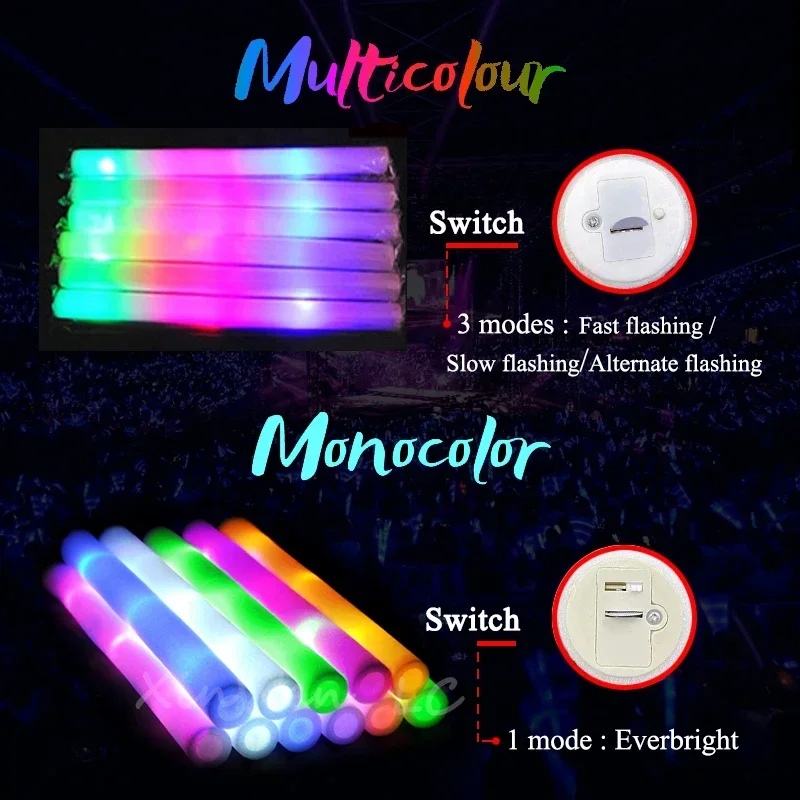 30/40/60/100/120Pcs RGB LED Glow Foam Stick Bulk Colorful LED Glow Sticks  Cheer Tube Dark Light Birthday Wedding Party Supplies-6