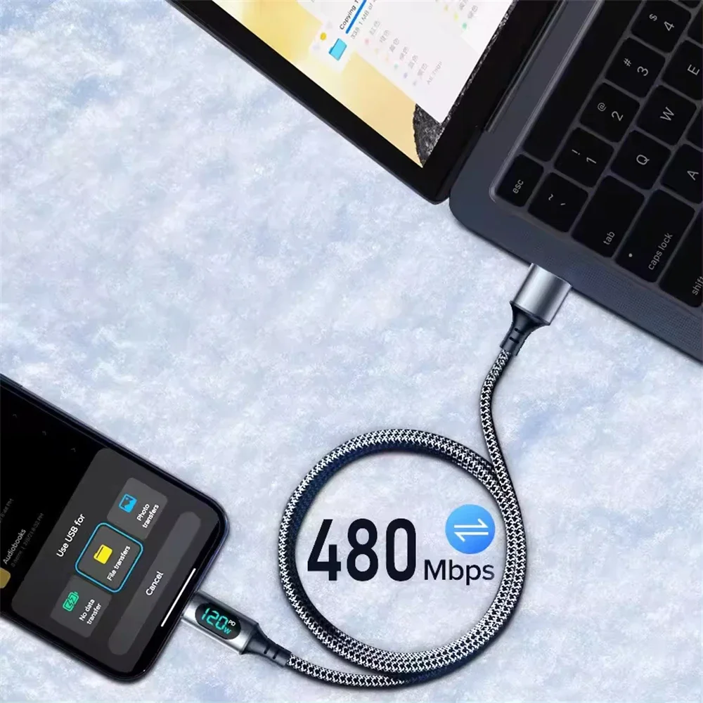 6A 120W USB A To Type C Super Fast Charge Cable Nylon Data Cord For Xiaomi Redmi POCO Samsung With Led Digital Display Cable-3