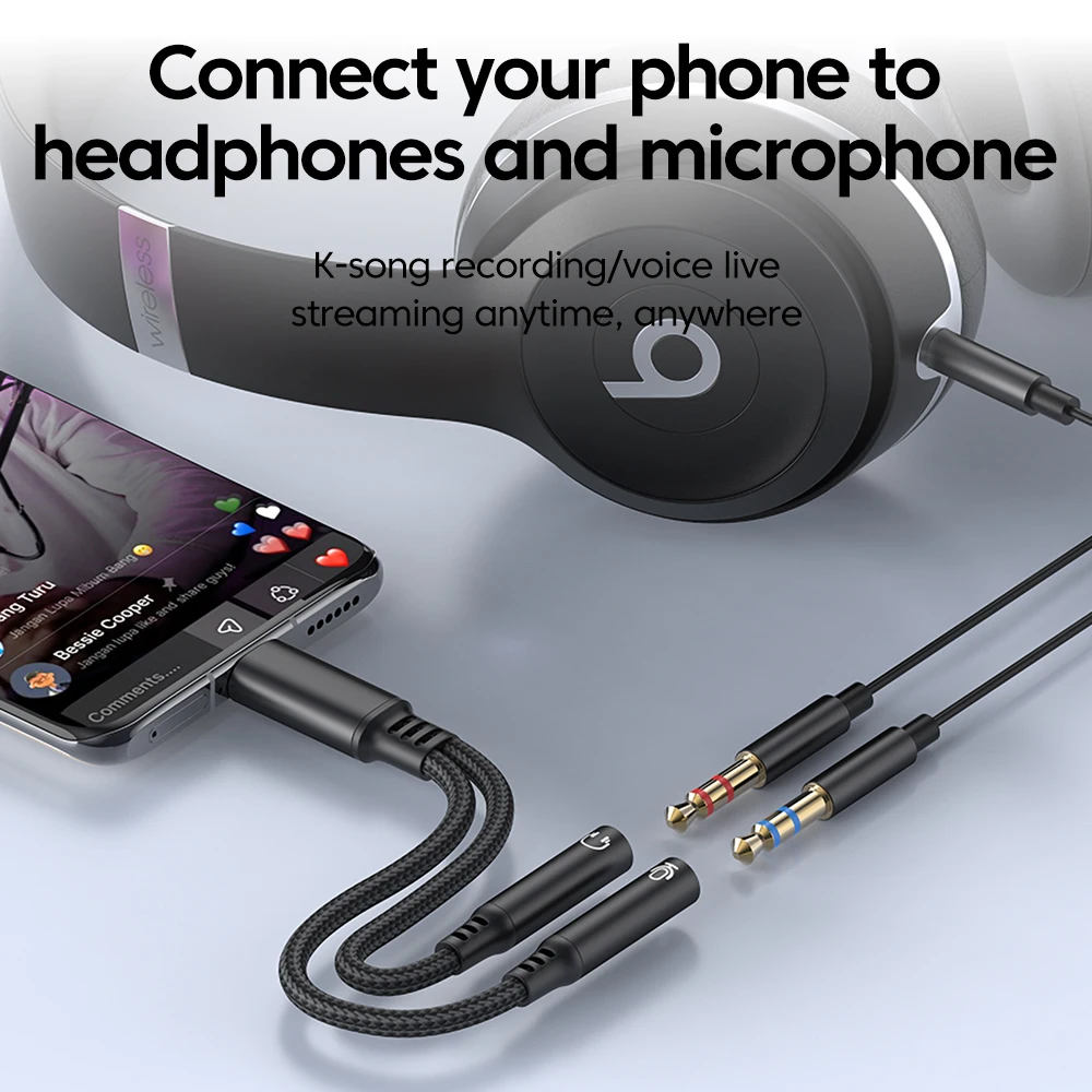 2in1 Type C to Dual 3.5mm Audio Adapter DAC Voice Microphone Headphone Connector Cable for iPhone15 16 Samsung USB C Converter-2