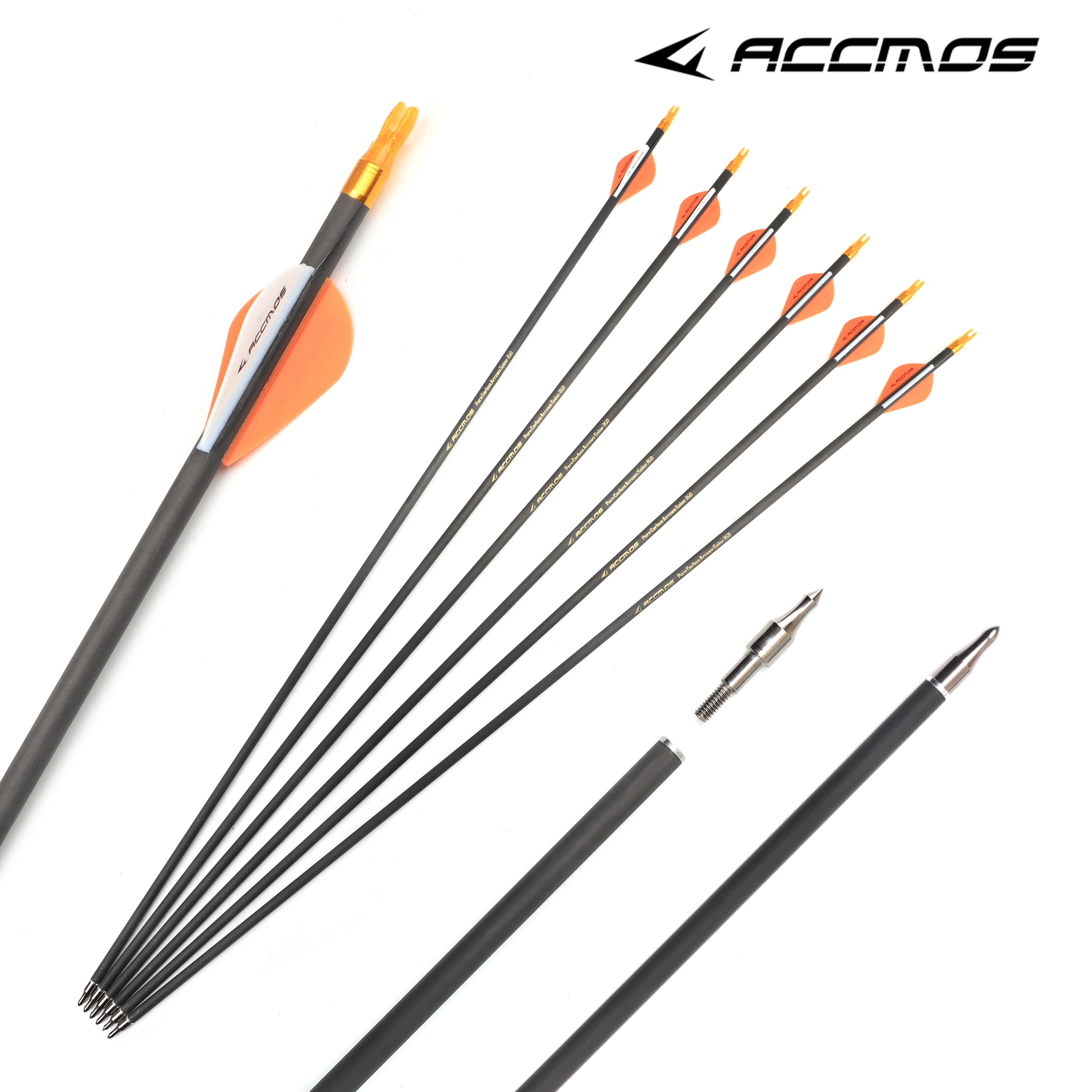 12pc Newest Spine 300 350 400 500 600 700 Pure Carbon Arrow 28 30inch ID 6.2mm Removable Arrowhead For Archery Compound /Recuvr-3