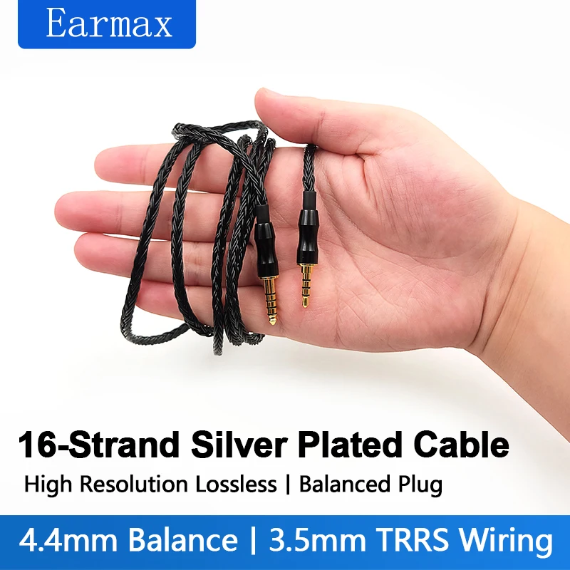 16-Strand Earphone Replaceable 4.4mm to 3.5mm Balanced For HIFIMAN Beats DEVA pro HE-R9 TRRS Silver Plated Upgrade Cable-4