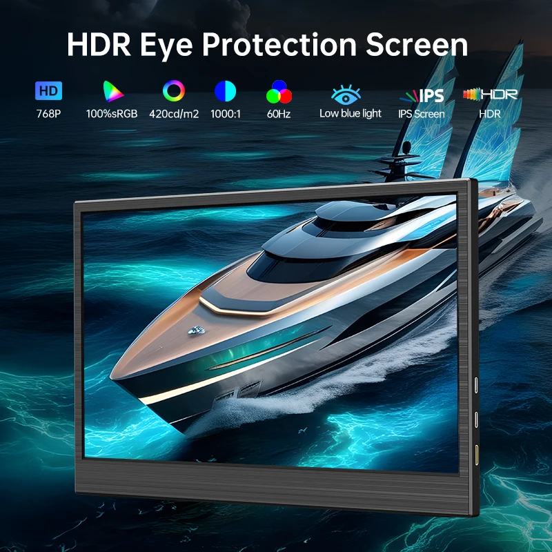 HGFRTEE 100%sRGB 10.5 inch Portable Monitor 1280P 420Cd/m ² Second screen For Laptop Mac Xbox PS4/5 Switch PC Extension Display-3