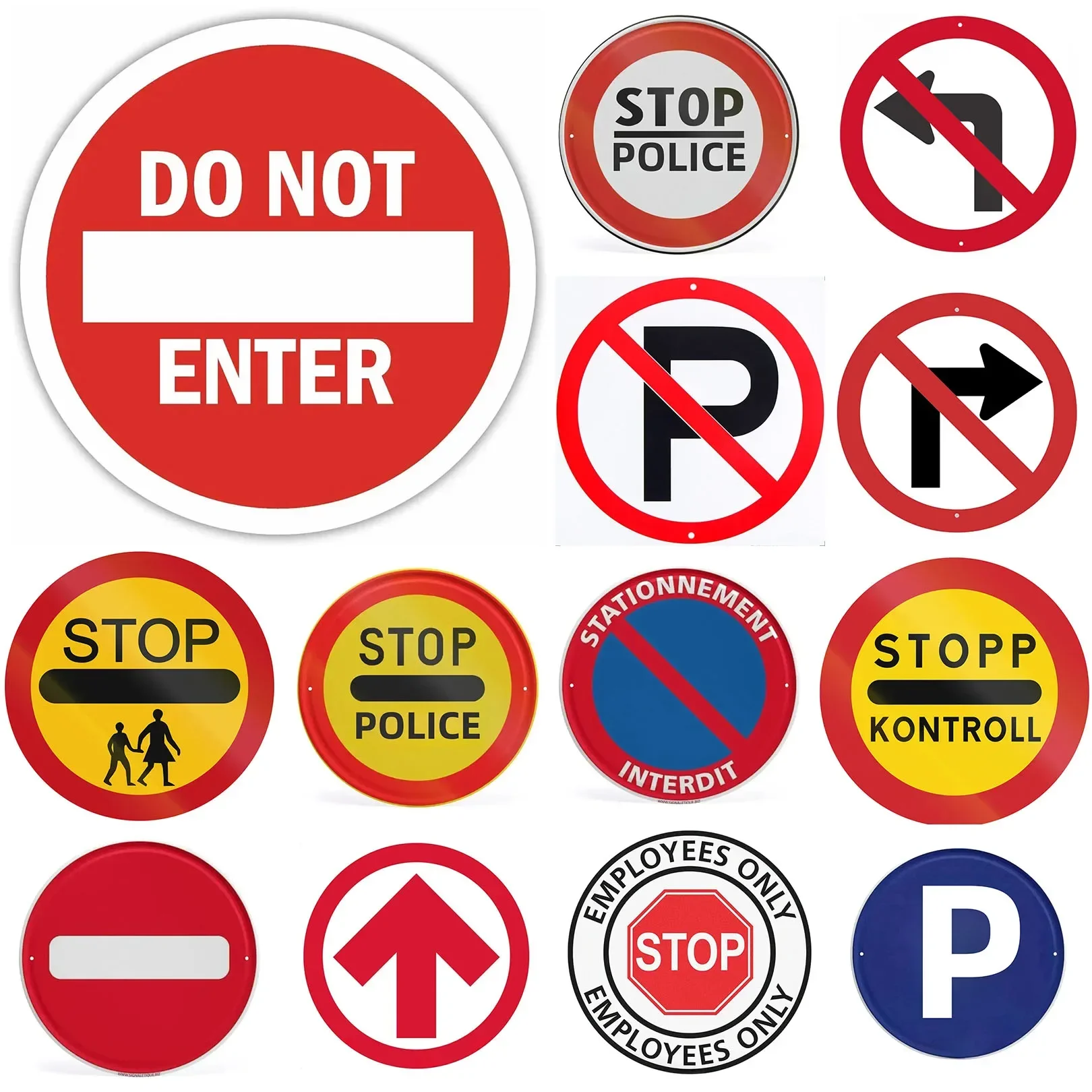 No Parking STOP DO NOT ENTER Traffic Waring Tin Sign Public Street Gate Round Plate Signage Vintage Warn Signs Wall Plaque Decor