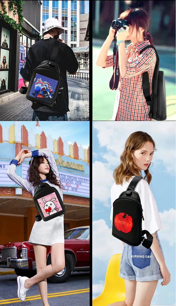 Smart Pixel LED Backpack Unisex Chest Bag Function Shoulder Bag Trendy Messenger Bag with LED Display Screen APP LED Fanny Bag-6