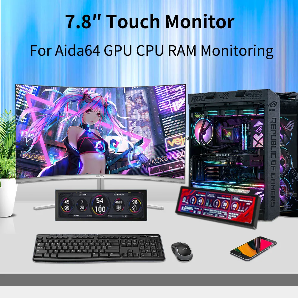 7.8 inch Long Wide Touch screen Monitor HDMI PC Temperature Display PC Sensor Panel Display Small Extender Monitor-3