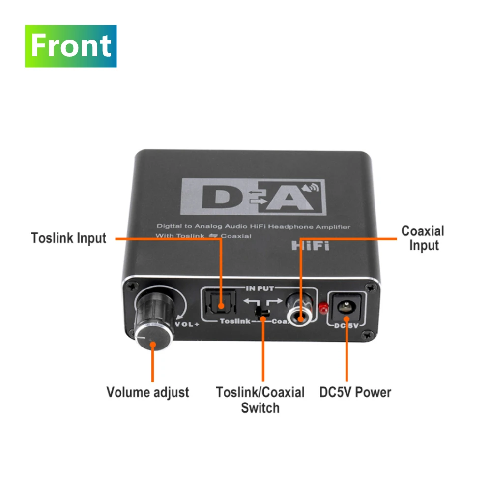 PzzPss Hifi DAC Digital To Analog Audio Converter RCA 3.5mm Headphone Amplifier Toslink Optical Coaxial Output Portable DAC-2