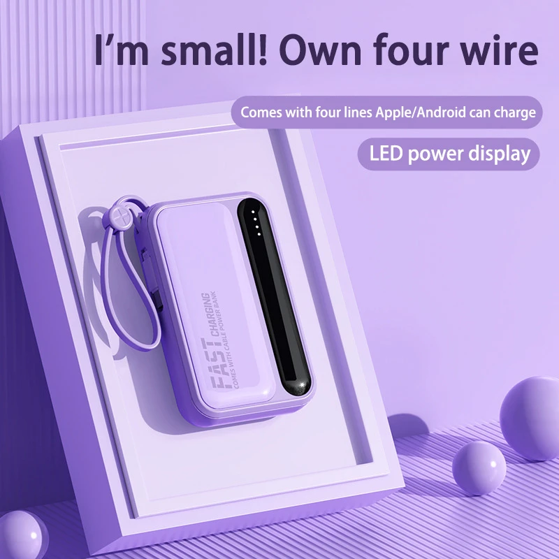 Portable Power Bank High Capacitybuilt-in 4 Cables Two-Way Fast Charging Mini Powerbank For iPhone Samsung 120W 100000mAh New-3