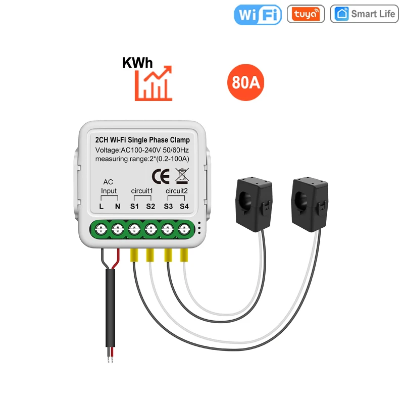Tuya WiFi smart Double Energy Meter with Current Transformer Clamp Monitor Power Meter Electric Consumption  Meter-2