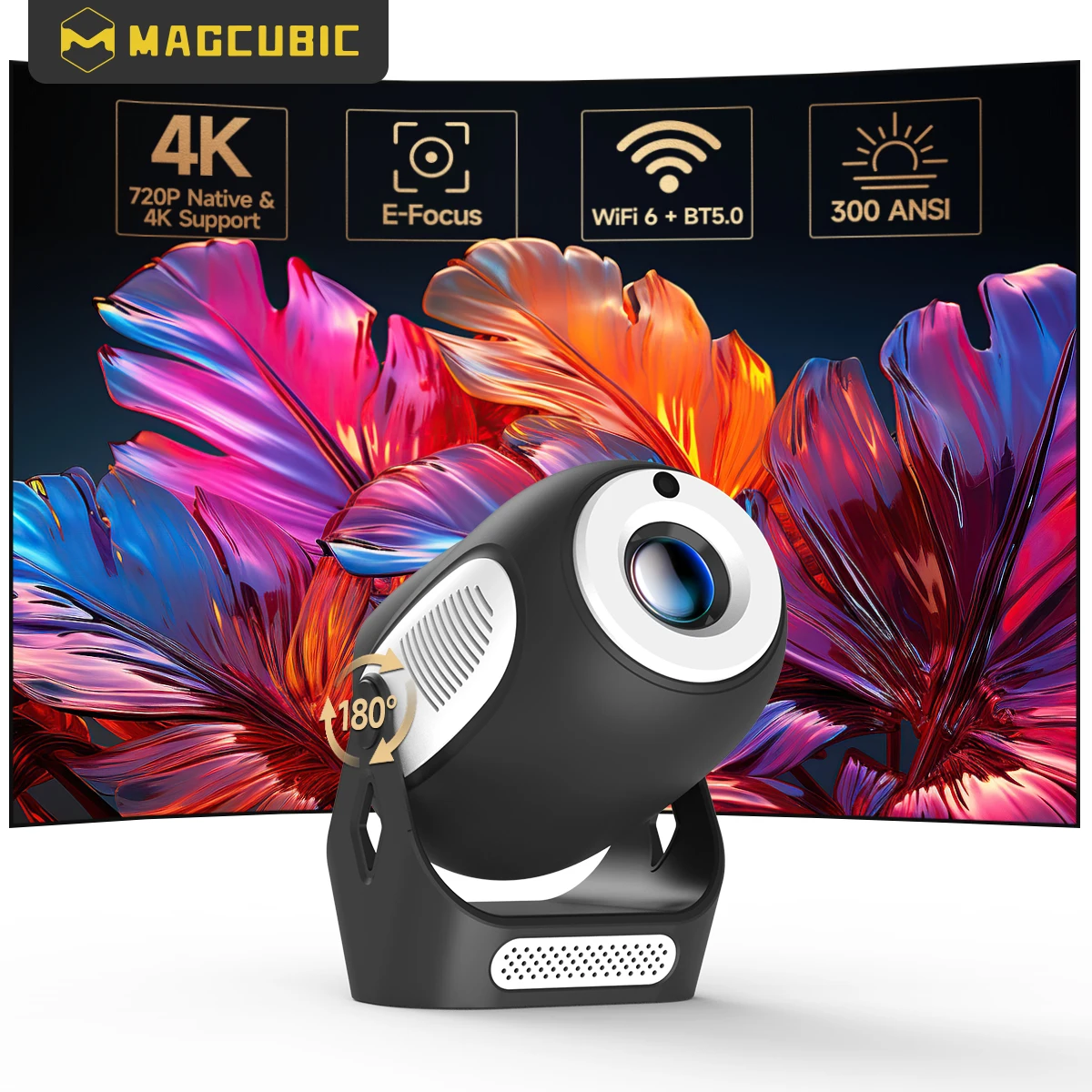 Magcubic 4K HD Projector 1280*720P Wifi6 300ANSI Allwinner H713 180° Flexible BT5.0 Home Cinema Outdoor portable Projetor HY300X