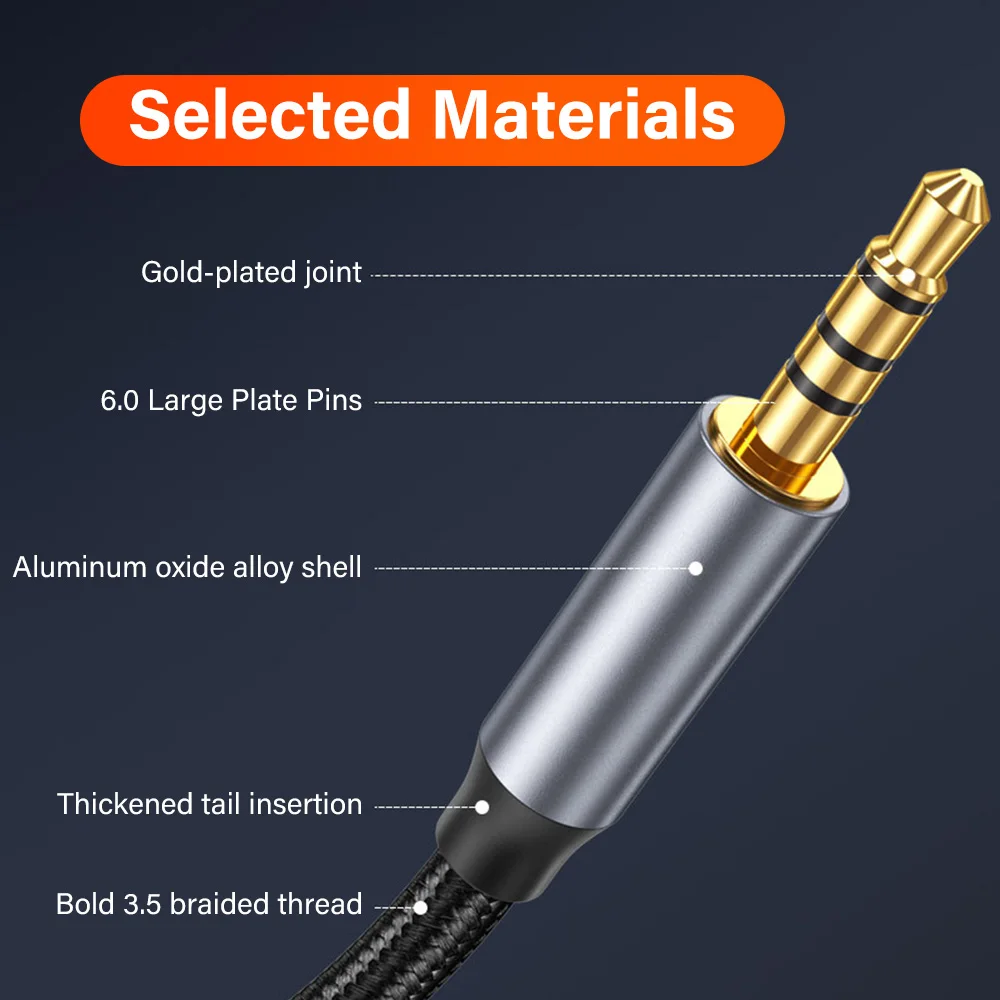 Gold Plated 3.5mm To 3.5 mm TRRS 4 Pole Long Aux Cable For Phone Headset Microphone Car Music HIFI Stereo Sound Audio Connector-6