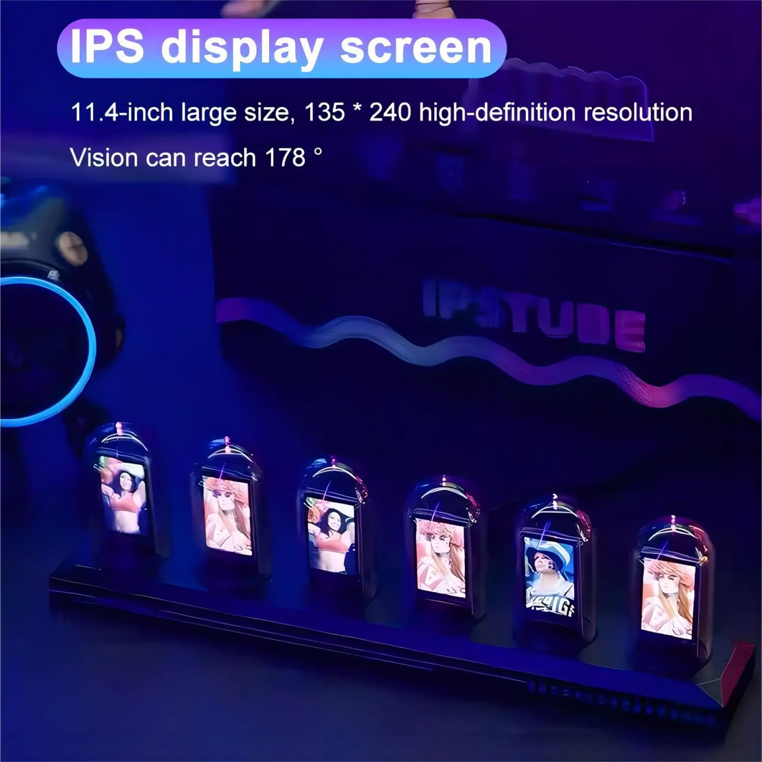 RGB Nixie Tube Clock LED Glows IPS Color Screen DIY Analog Digital Tube Night lights Gaming Desktop Home Decoration Gift Idea-3