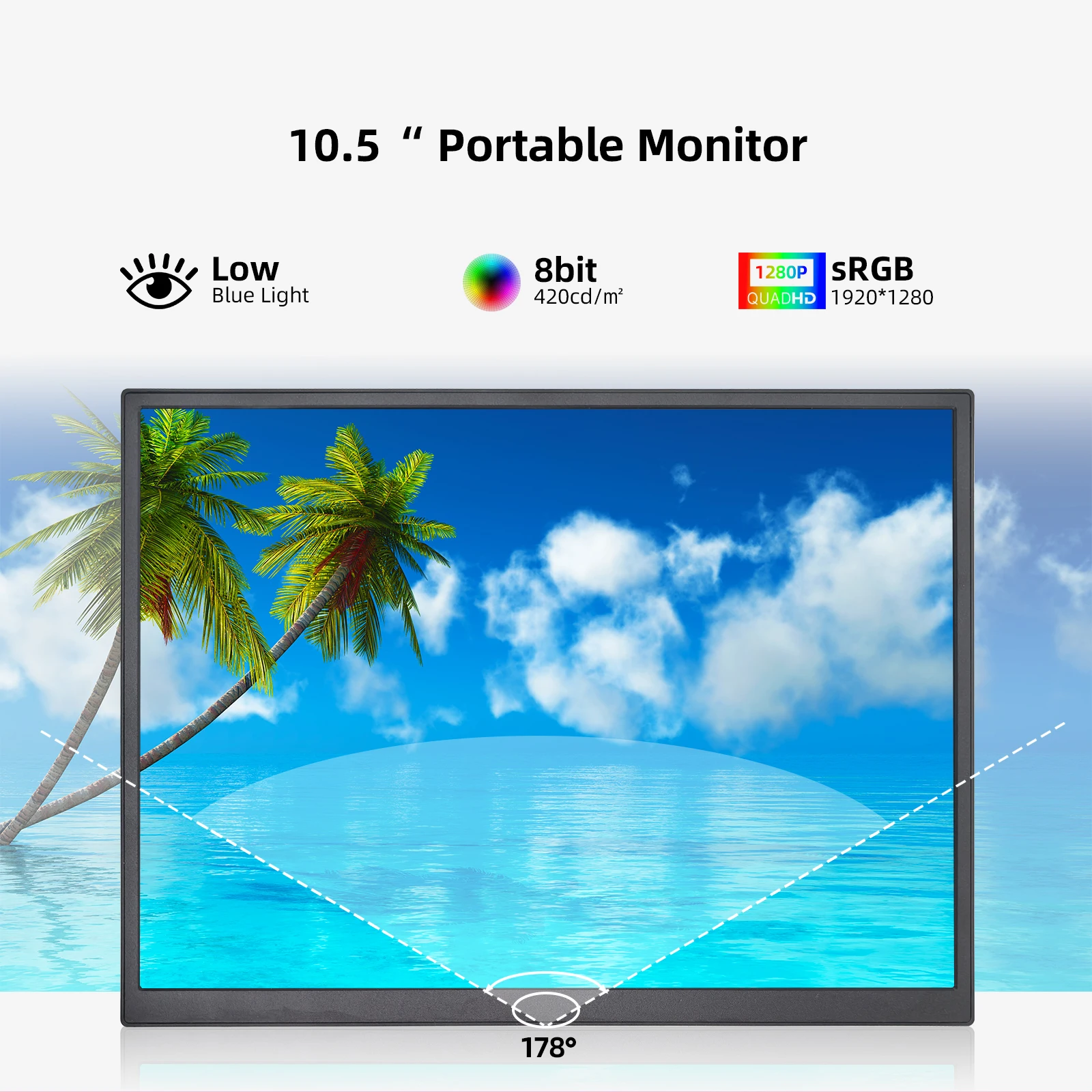 ZSUS 10.5-Inch Portable Monitor 1280P 100%sRGB 15:10 Low Blue Light For XBox PS4 / 5 Switch Cell Phone PC Loptop Extension-3