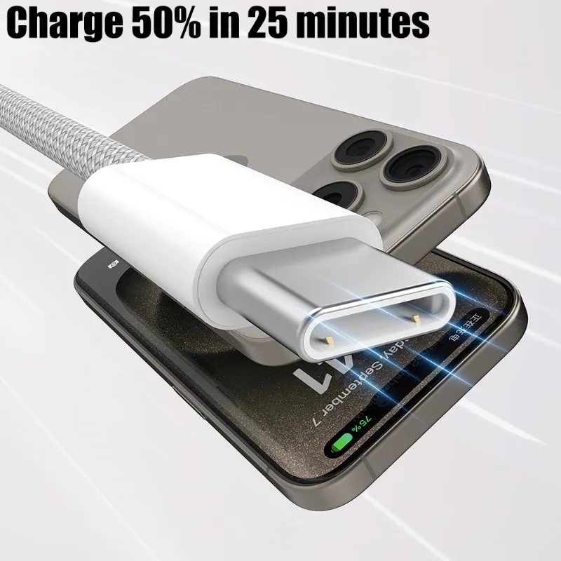 USB C Mobile Phone Cable Fast Charging USB A To Type C Nylon Braided Cord for Apple Carplay IPhone 15/15 Pro/15 Pro Max/15 Plus-5