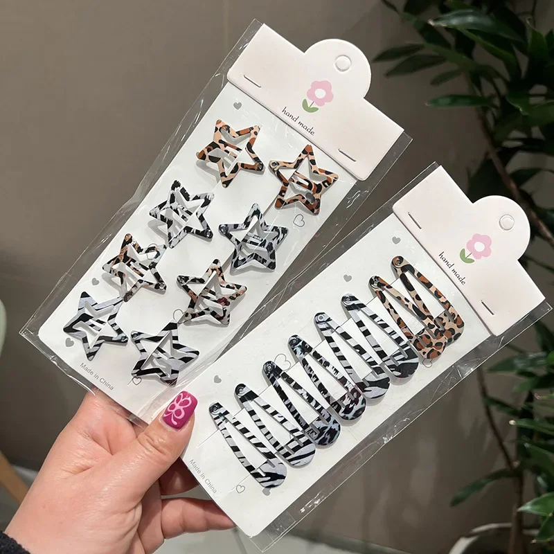 8pcs/set Leopard Print Hair Clips for Women Girls Vintage Geometric Star BB Clips Bangs Hairpins Barrettes Hair Accessories Set-2