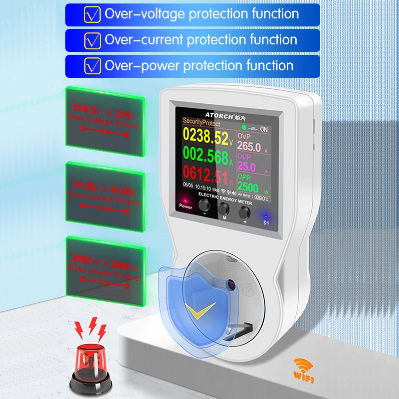 AC85-265V 16A Tuya WIFI Smart Socket Digital Wattmeter Electricity Consumption Power Kwh With Switch Power Energy Meter-2