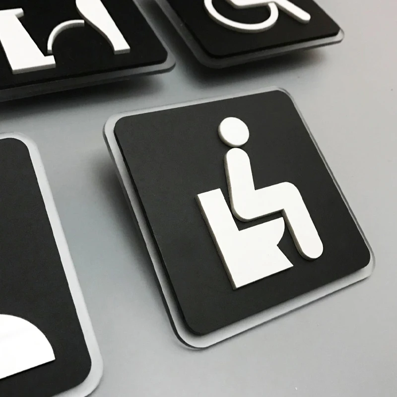 Black Toilet Sign Plate Acrylic  Wash RestrRoom Door Wall Label Sticker Wc Holder Signage Board Art Hotel Bathroom Decor-3