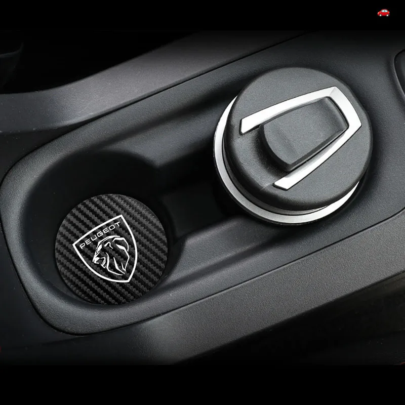 2Pcs Car Decorative accessories Carbon fiber leather Water Cup Mat For Peugeot 408 4008 308 3008 5008 508 106 208 301 407 108-5