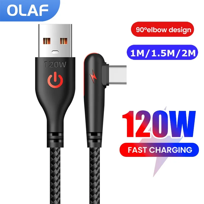 120W Fast Charging USB C Cable 90 Degree Elbow USB C To Type C Cable For Huawei Xiaomi Samsung Quick Charge USB Type C Cable