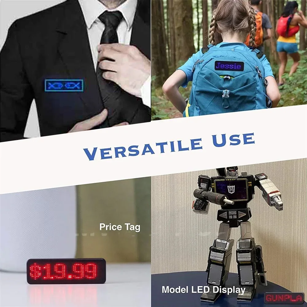 LED Fully New Bluetooth LED Name Badge DIY Programmable Scrolling Message Board Mini LED Display HD Text Digits Pattern Display-4