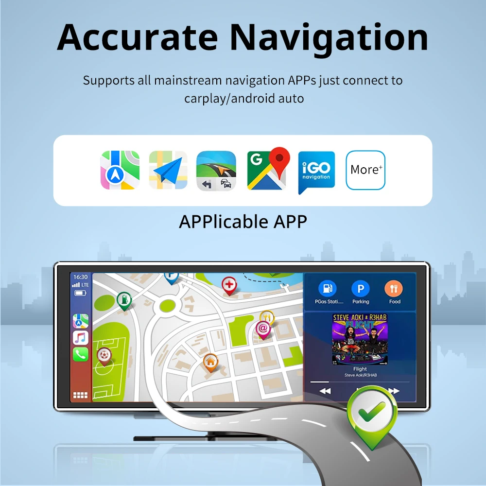 11.26 inch IPS Touch Screen Multimedia Video Player Portable 4K DVR Wireless CarPlay/Android Auto Dual Lens Driving Recorder-5