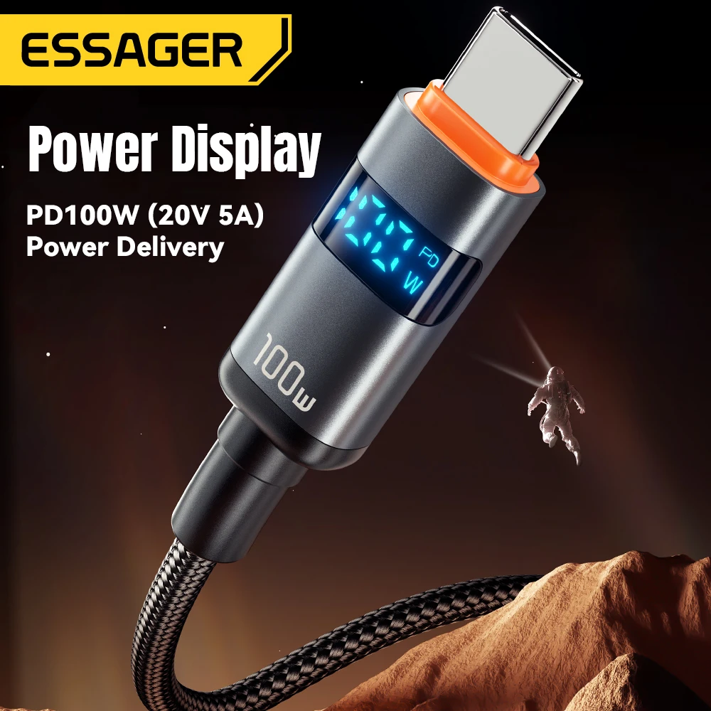 Essager Digital Dispaly USB Type C To USB C Cable For Huawei mate60 100W Fast Charging Charger Wire Cord For Macbook pro Xiaomi-2