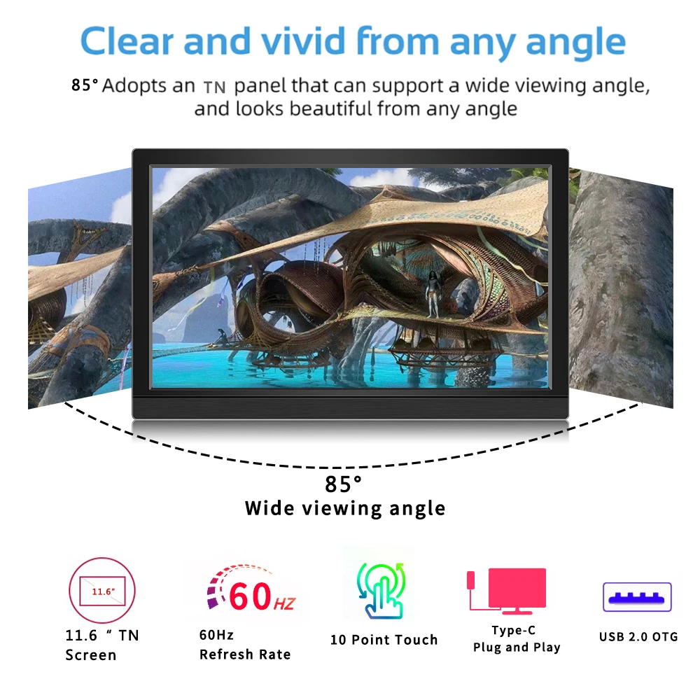 11.6 Inch Portable Touch Monitor 1366x768 60Hz Plastics Computer Dispaly HDMI-Compatible For Laptop PC Xbox Switch Gaming Screen-2