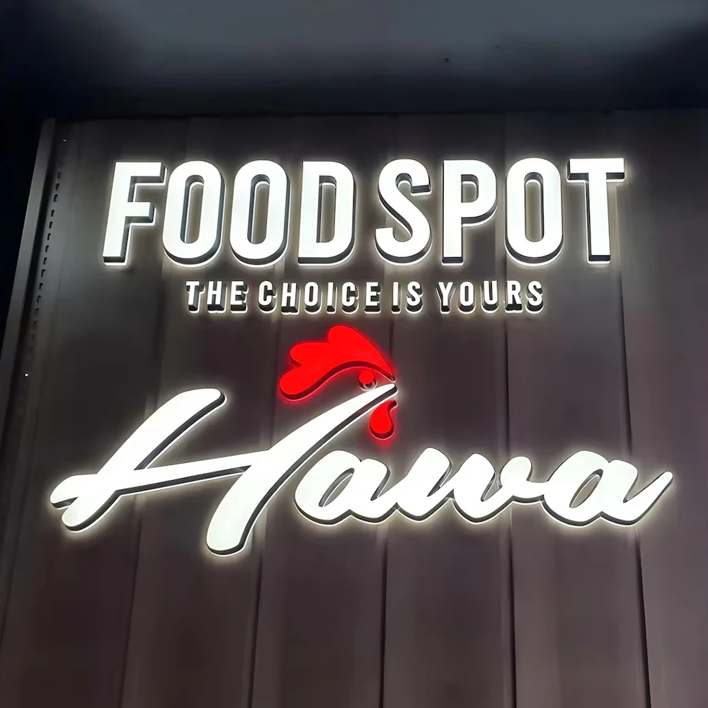 Business Custom Large 3D Letters Illuminated Sign Metal Backlit Signage LED Store Company Signage Metal Neon LED Sign Outdoor-3