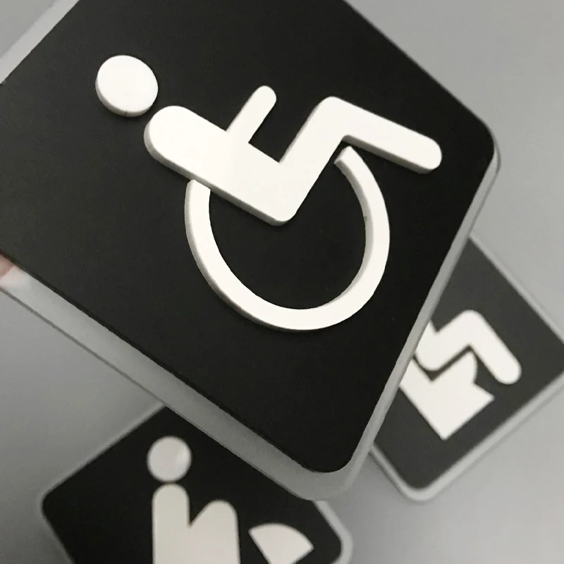 Black Toilet Sign Plate Acrylic  Wash RestrRoom Door Wall Label Sticker Wc Holder Signage Board Art Hotel Bathroom Decor-5