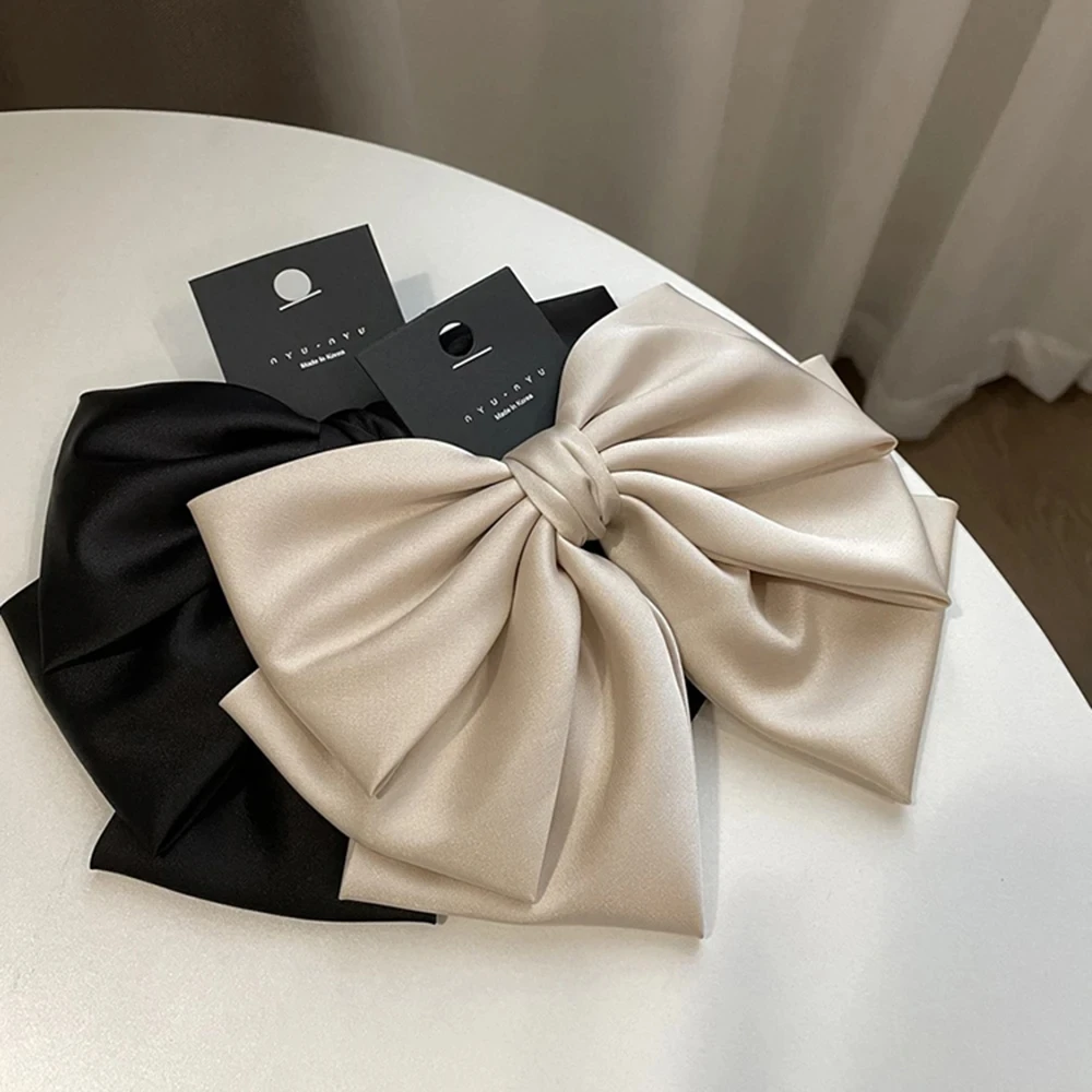 Female Satin Bow Hairpin Ponytail Clip Two-layer Bowknot Ribbon Spring Clip Temperament Accessories Korean Fashion Elegant-6