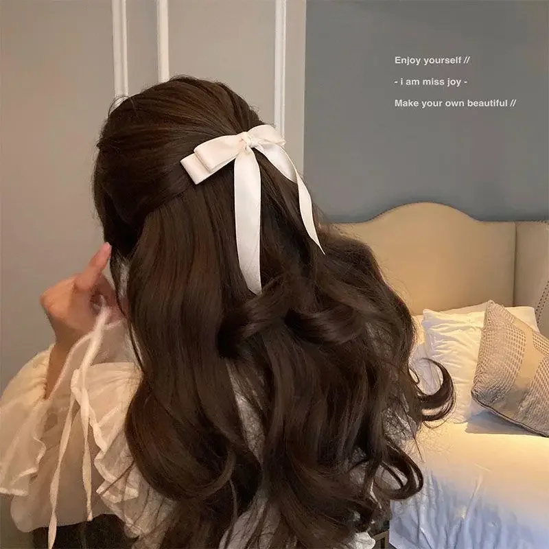 Fashion Cute Fabric Hair Bow Hairpin Women Ribbon Hair Clips Headwear Black White Bow Top Clip Female Hair Jewelry Accessories-2