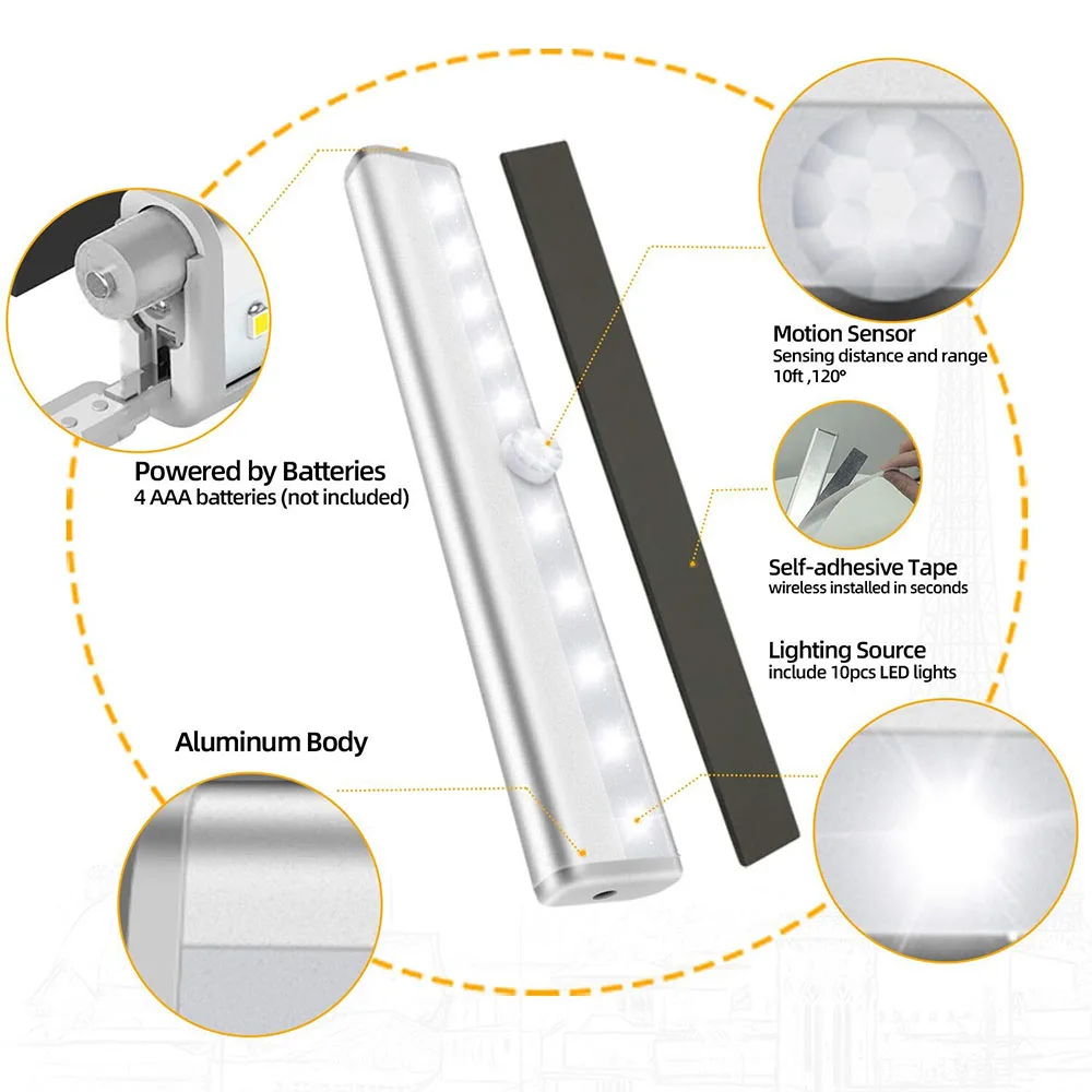 LED Night Light PIR Motion Sensor 9cm/19cm Closet Cabinet Corridor Lights Wireless Night Lamp Kitchen Stair Luminaria Lighting-3