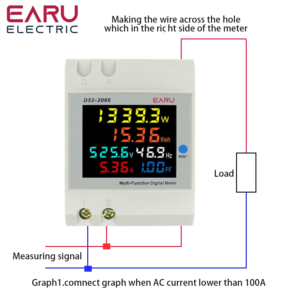 6IN1 Din Rail AC Monitor 110V 220V 380V 100A Voltage Current Power Factor Active KWH Electric energy Frequency Meter D52-2066-4