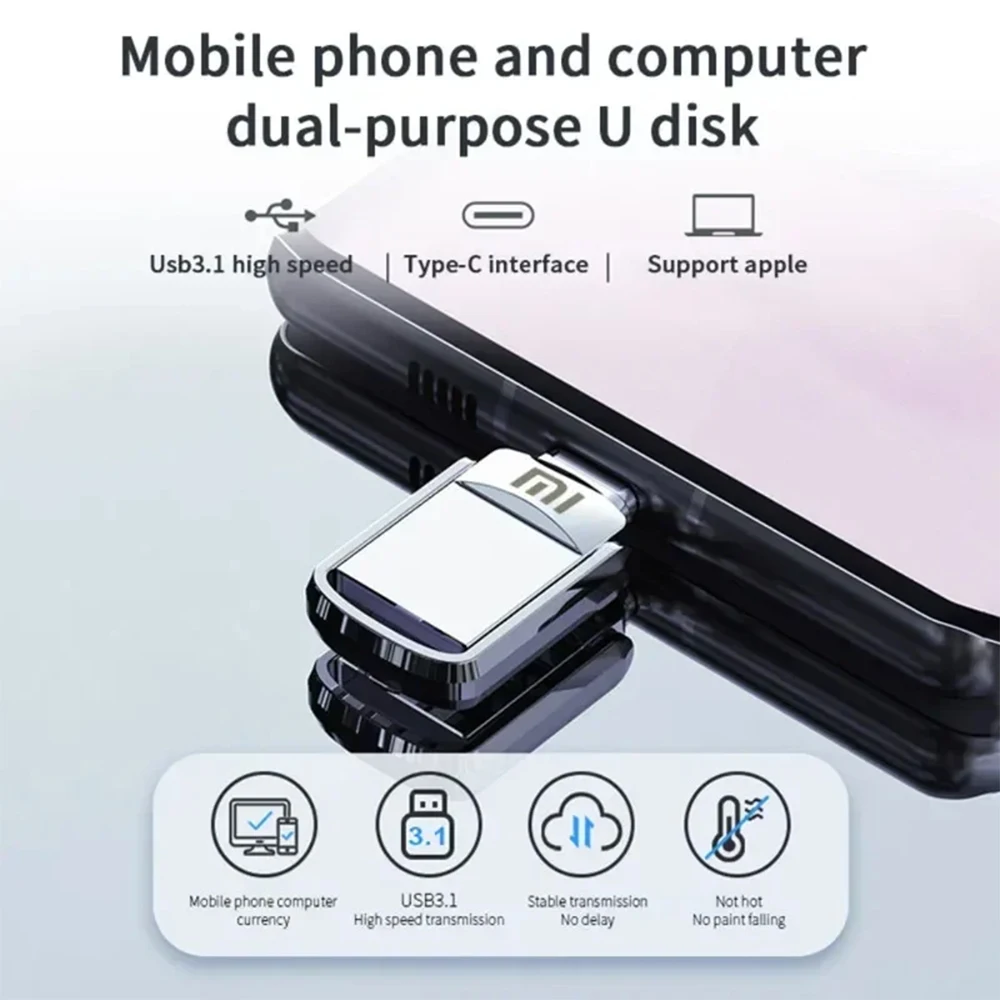 Xiaomi 2TB USB 3.2 Flash Drive High Speed Metal U Disk TypeC Memory Stick Waterproof SSD Storage PC Phone Data Transfer Portable-3