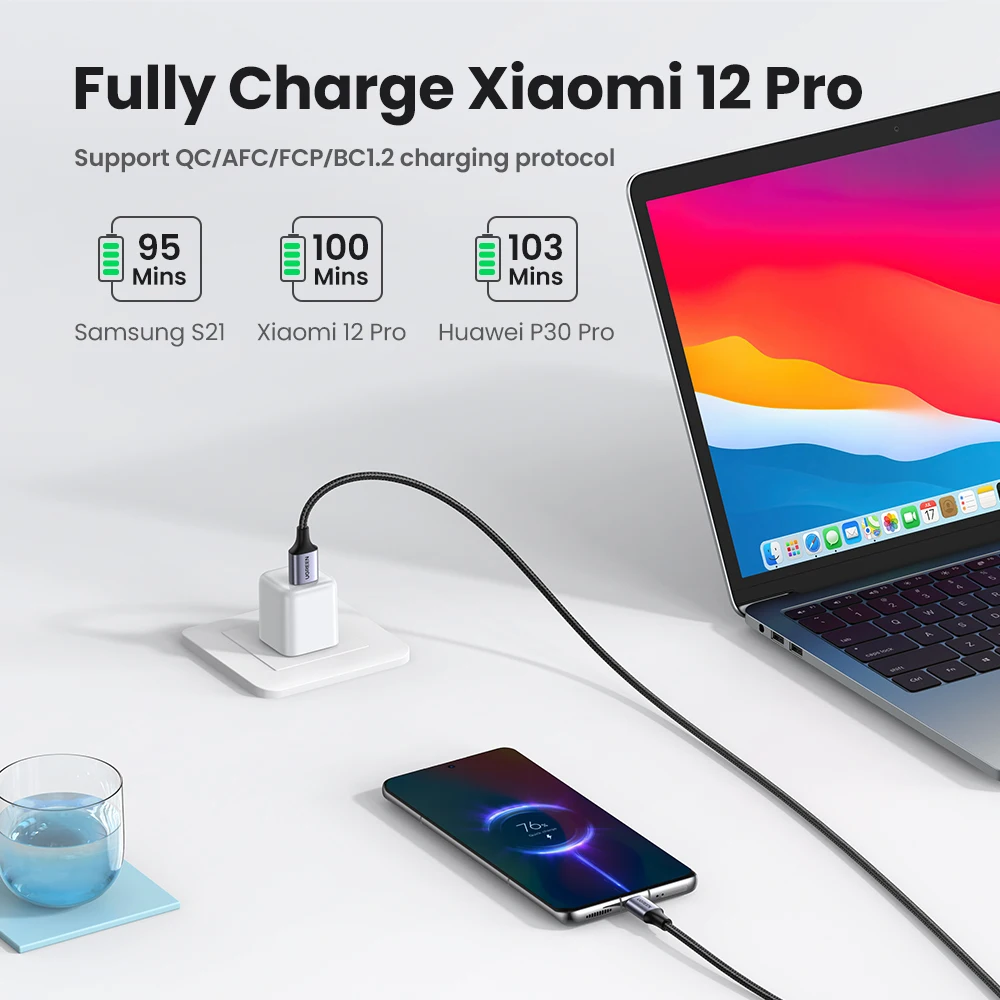 UGREEN 3A USB Type C Cable For Realme Xiaomi Samsung S21 Fast Charging Wire USB-C Charger Data Cord For iPad Samsung Poco USB C-3