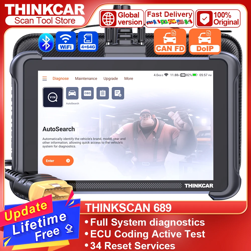 THINKCAR THINKSCAN 689 Bidirectional Scan Tool With CANFD&DoIP OBD2 Scanner ECU Coding Bi-Directional Control 34 Reset Free