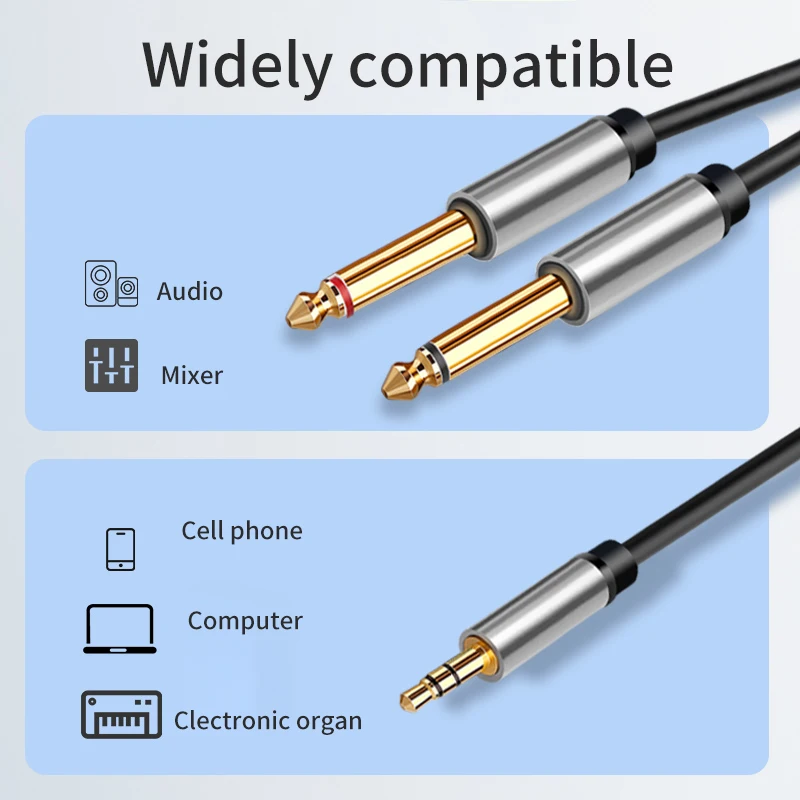 3.5mm to Dual 6.5mm Adapter Jack Audio Cable Double 6.35mm Male 1/4