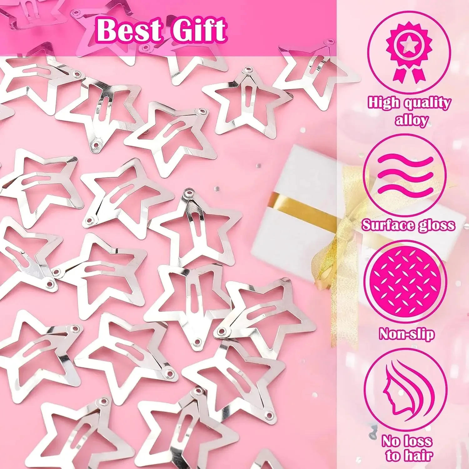 10/25/50/100/200pcs Y2K Silver Star Hair Clips for Girls Metal Snap Clip Hairpins Barrettes Hair Grip Jewel Hair Accessories-5