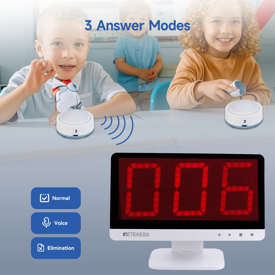 Retekess TM101 Quiz Answer Game Buzzer System 3 Answer Mode 4 Color State for Classroom Competition Game Show Family Party Games-5