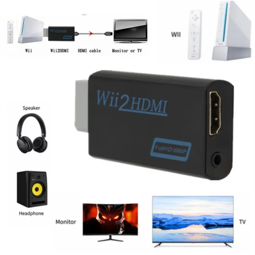 WII to HDMI Converter Full HD 1080P WII to HDMI Wii 2 HDTV ConverterWii To HDMI Adapter 3.5mm Audio for PC HDTV Monitor Display-2