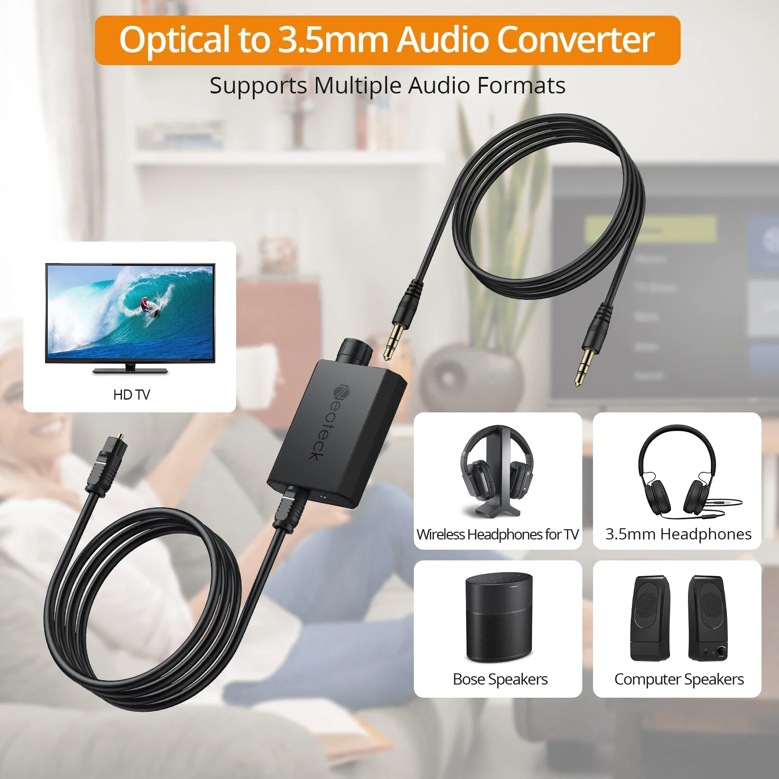 Neoteck 192kHz DAC Converter SPDIF To 3.5mm AUX Digital To Analog Audio Converter Optical Toslink To 3.5mm Audio Adapter-4