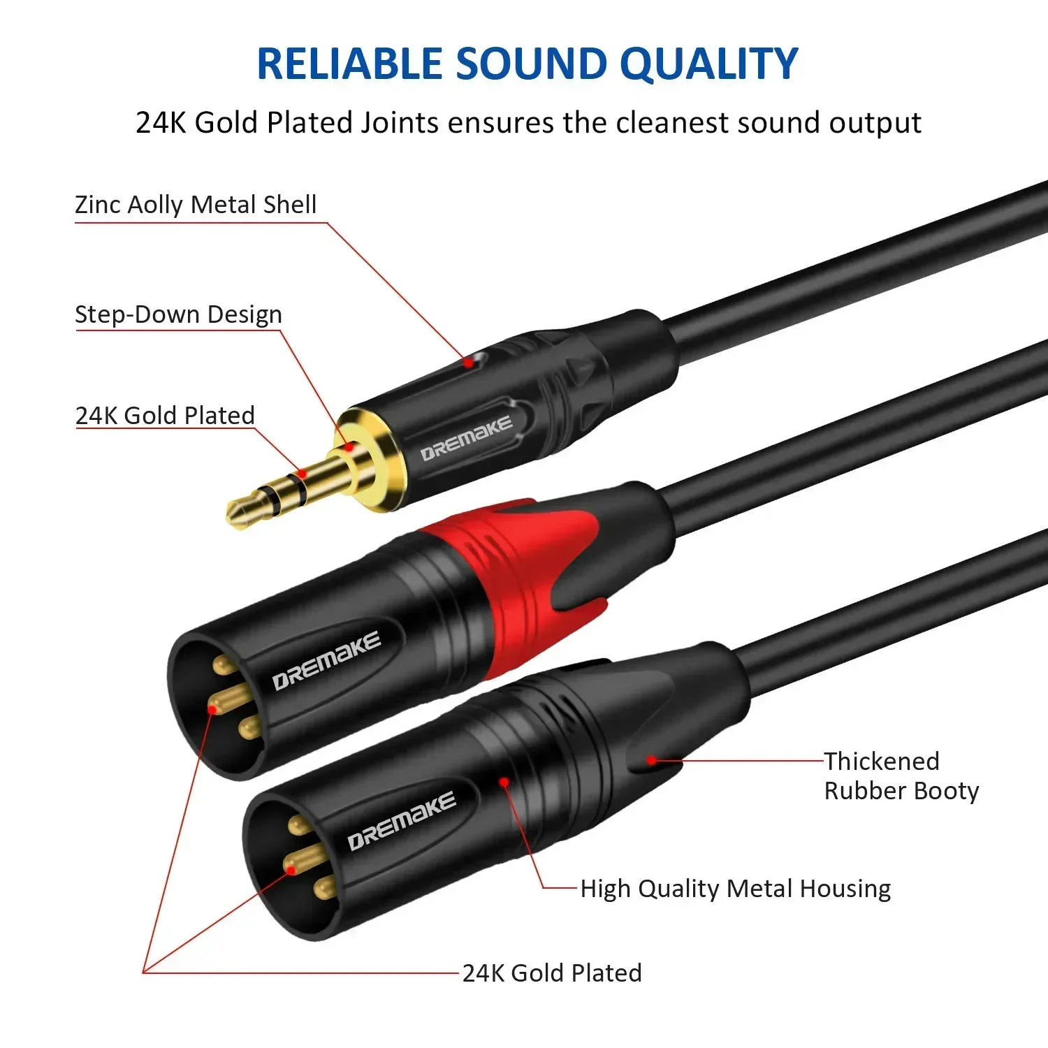 DREMAKE Jack 3.5mm TRS Stereo to Double XLR Male Patch Cord 3.5mm 1/8 Inch to Dual XLR Male Adapter Breakout Y Splitter Cable-2