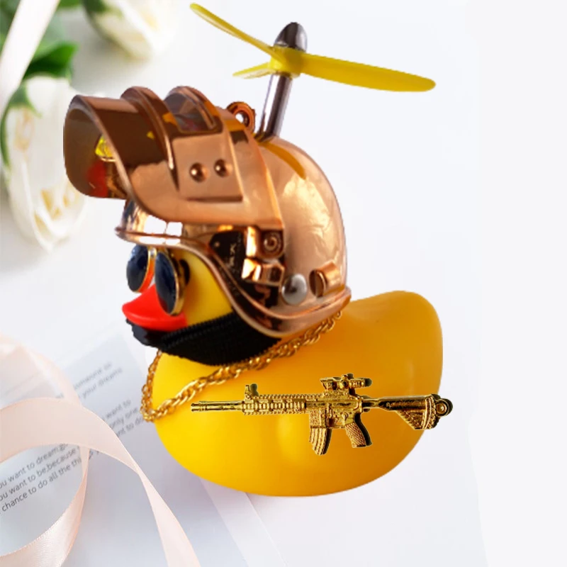 Broken Wind Rubber Duck Motor Accessories Yellow Duck with Helmet Auto Car Accessories Duck In The Car Car Interior Decoration-2