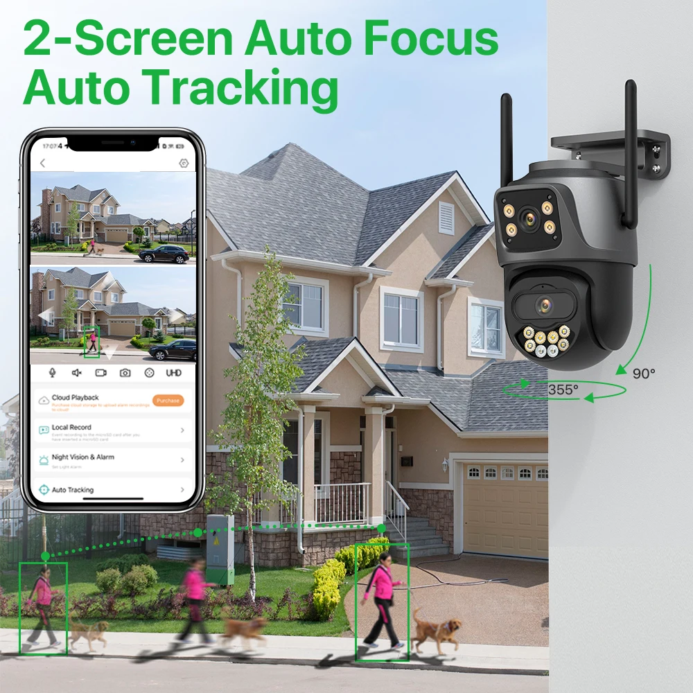 External Wifi PTZ Camera Dual Lens 4K 8MP HD Outdoor IP Camera 4MP Auto Tracking Security Protection CCTV Surveillance iCsee P2P-2